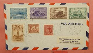 1942 Canada Combo Fdc War Issues Ottawa Registered Airmail To Usa