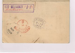 US 1908 unsevered postal card UY2 to Sarawak,  US Reg Label FX - SF1b,  Multi - chops 3