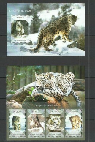 St1681 2014 S.  Tome & Principe Animals Fauna Cats Snow Leopards Kb,  Bl Mnh Stamps