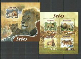 St1074 2014 Guinea - Bissau Animals Fauna Wild Cats Lions Leoes Kb,  Bl Mnh Stamps