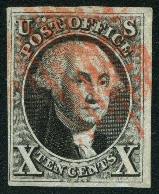 2 1847 10 - Cent Washington,  4 Margins,  Plate Scratches,  Sharp Scott Cat: $825