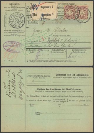 Germany Bavaria 1908 - Parcel Post Waybill Regensburg 36185/40