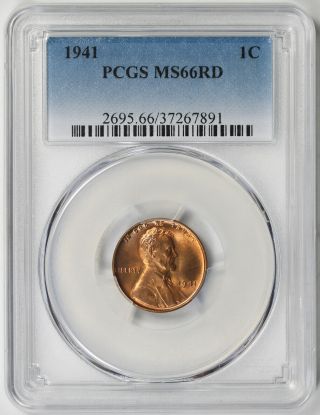 1941 Lincoln Wheat Penny 1c Ms 66 Rd Red Pcgs