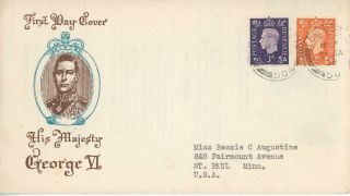 Gb 1938 (31st Jan) Kgvi 2d & 3d On Scarce Illustrated Fdc