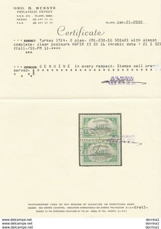 Hafir - Palestine 1914 Ottoman Turkey Very Rare Pmk On Piece Certificate Muemtz