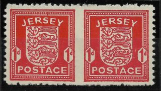 Jersey Arms 1941 1d Scarlet Horizontal Imperf Between Pair Chalk Paper Sg2b Mnh