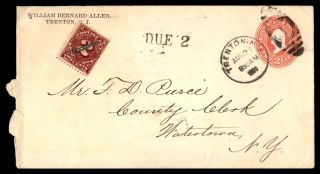 Us 2c Postage Due Trenton Jersey August 21 1900 Stationery To Watertown Ny