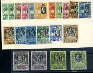 Gambia 1922/7 21 Stamps (2 X 3s) (2 X 1/2d) Cat £425 Very Fine L.  H.  M.  (b160)