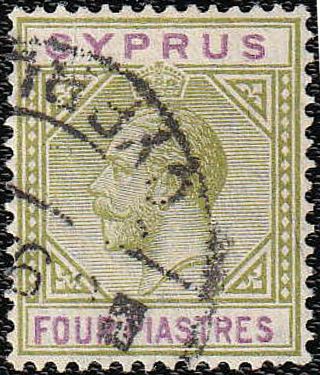 Cyprus George V 1921 - 23 Sg 95a 4pi Olive - Green & Purple Broken Triangle Vf