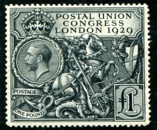(285) Very Good 1929 Gv £1.  00 Black U.  P.  U.  Mounted Full Gum