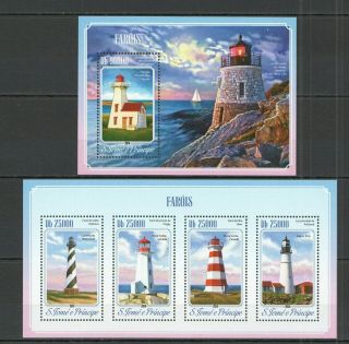 St1701 2014 S.  Tome & Principe Architecture Lighthouses Kb,  Bl Mnh Stamps