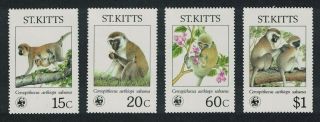 St.  Kitts Wwf Endangered Species Green Monkey 4v Mnh Sg 211 - 214 Mi 184 - 187