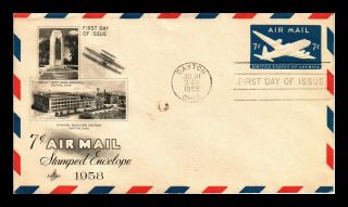 Us Cover Air Mail 7c Stamped Envelope Fdc Dayton Ohio Artcraft Cachet