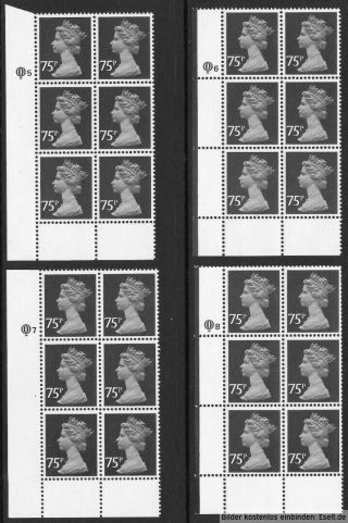 Gb 1971/96 75p Plate Block Of 6 X 4,  Sg Ug133/x1023a,  Plates 5 To 8.  Mnh