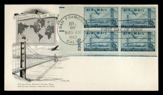 Dr Who 1947 Fdc 25c Airmail Artmaster Cachet Plate Block E52570