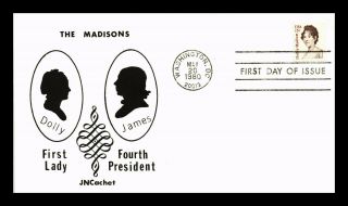 Dr Jim Stamps Us Dolly Madison First Lady J N Cachet Fdc Cover Washington Dc