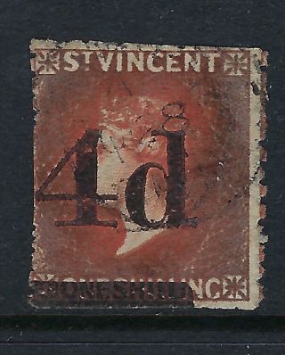St Vincent: 1881 4d On One Shilling Deep Vermillion Sg35
