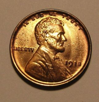 1918 Lincoln Cent Penny - Bu / Toning - 14sa - 2