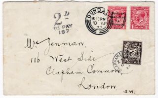 1922 Ireland Dundalk To London 1 Gb Stamp Not Overprinted = 2d Postage Due 99p