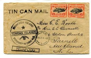 Tonga 1932 1d.  (x2) Tin Can Mail Cover Niuafoou To Auckland N.  Z.  Via Apia