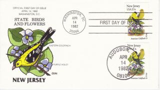 Collins Hand Painted First Day Cover Fdc 1982 State Birds And Flowers Jersey