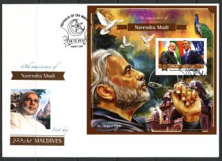 Maldives 2015 65th Birth Narendra Modi Souvenir Sheet With Barack Obama Fdc