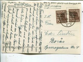 Germany Sbz 2x15pf On Post Card To Sweden 26.  3.  1949