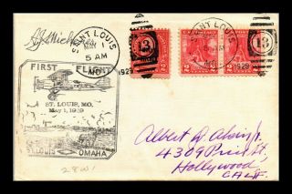 Dr Jim Stamps Us St Louis First Flight Air Mail Cover 1929 Fancy Cancel