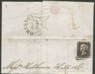 4 Margin Penny Black Plate 8 (ei) On Part Cover Sent To Bristol March 1st 1841