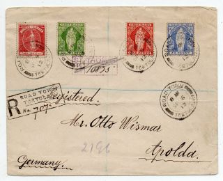 1912 British Virgin Islands To Germany Reg Cover,  Mixed Issues,  Rarity