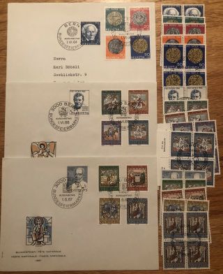 Switzerland Stamps 1964,  66,  67 Pro Patria Fdc Plus Blocks Of 4 Fd Cxl