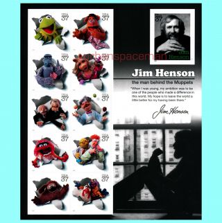3944 Jim Henson Muppets Pane Of 11 Kermit Miss Piggy Swedish Chef