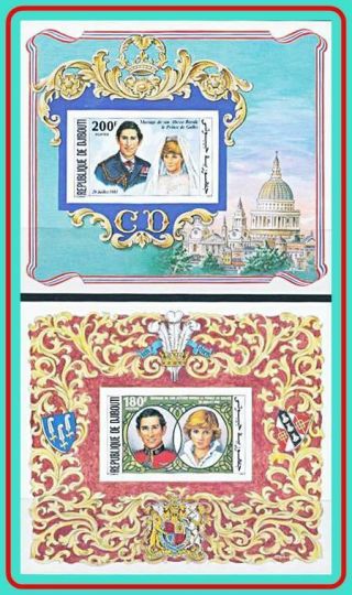 Djibouti 1981 Princess Diana Wedding X4 Imperf/perforated S/s Mnh Cv$30.  00