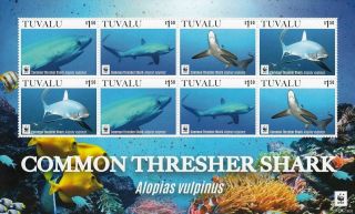 Tuvalu 2016 Sharks Marine Life Wwf Klb Of 8v Mnh