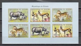 Guinea,  1999 Issue.  African Wild Animals,  Imperf Sheet Of 2 Sets.  Scout Logo.