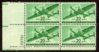 Oas - Cny 6466 Air Mail 1941 Scott C29 $0.  20 Cargo Transport Plane Plate Block Mnh