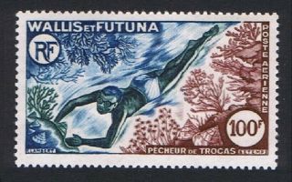Wallis And Futuna Fishing Underwater 1v Airmail Mnh Sg 180 Sc C16