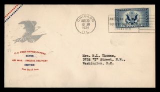 Dr Who 1934 Fdc Special Delivery Airmail 16c Cachet E15004