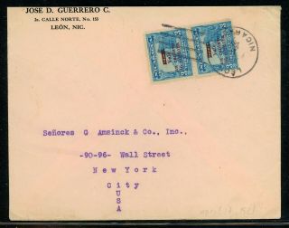 Nicaragua Postal History: Lot 199 1921 2c Franking Leon - York $$$