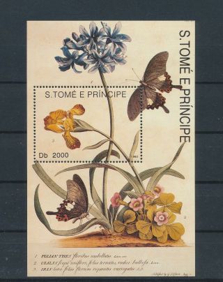 Lk63971 Sao Tome E Principe Insects Bugs Flowers Butterflies Sheet Mnh