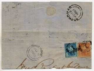 Barbados 1861 Intriguing Good Part Wrapper With Britannia Imperf & Perf Franking