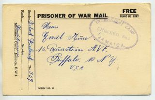 Jamaica 1942 German Prisoner Of War Handelsmarine Internment Camp Card To Usa