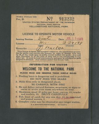 1948 Yellowstone Park Trailer Permit. 3