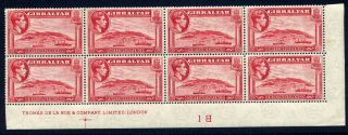 Gibraltar 1938 - 51 Kgvi Defin 1½d Plate/imprint Block Of 8 Fresh Unmounted