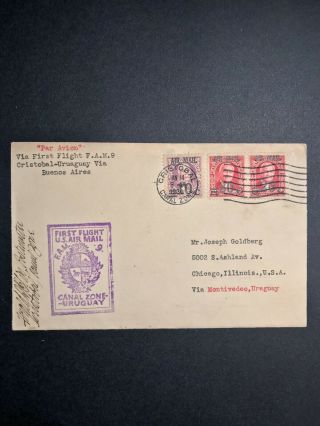 1930 World Cup Cancel On Flight Cover Cristobal To Montevideo Via Buenos Aires