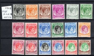 Singapore Straits Settlements 1948 Kgvi (p17.  5x18) Complete Set Of Mvlh Stamps