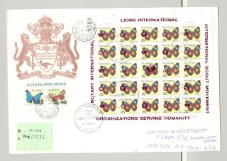 Guyana 1989 25¢ Butterflies M/s Of 25 Red O/p On Registered Commercial Cover