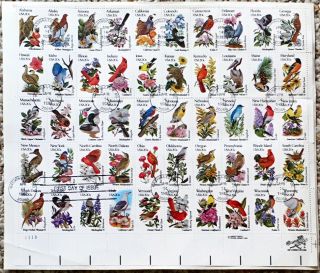 Us 1953 2002 20c Birds & Flowers Fdc Sheet Of 50 Stamps On Paper