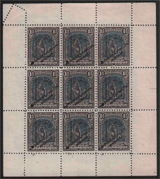 Mozambique Co.  1918 - 31 1½c Violet & Black Sheetlet,  Freak Corner Perforations