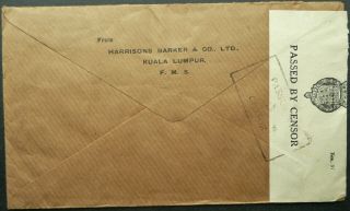 MALAYA 13 NOV 1940 AIRMAIL COVER W/PERFIN STAMPS - KUALA LAMPUR TO USA - CENSORS 2
